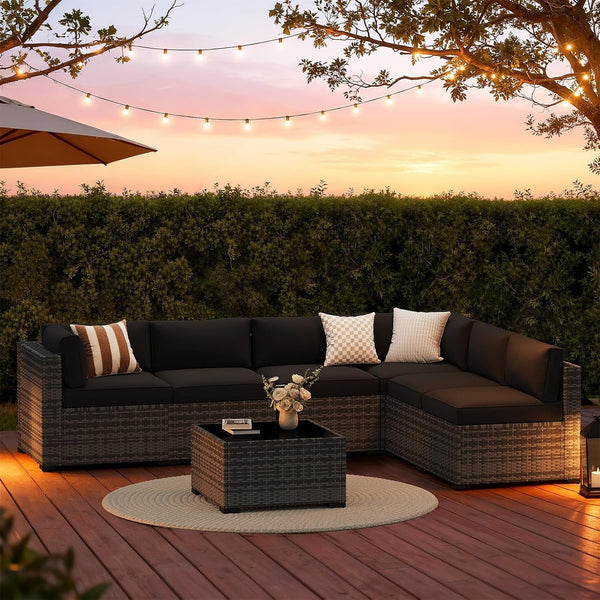 7-Piece Patio Furniture Set, Wicker Outdoor Furniture with Thick Cushions3