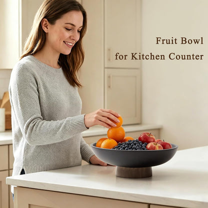 Pedestal Fruit Bowl, Decorative Resin Bowl, Faux Wood Base Black | Perfect for Kitchen Counters, Coffee Tables. Use as a Fruit Bowl, Centerpiece, or Catch-All for Everyday Essentials8