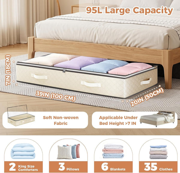 95L under Bed Storage Containers, 2 Pack Beige3
