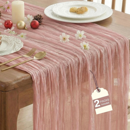 Dusty Pink Table Runner 120 Inches for Birthday Party Home Decor | 2 Pcs Boho Gauze 10FT Cheesecloth Table Runners for Wedding Baby Shower Decorations Summer Garden Farmhouse1