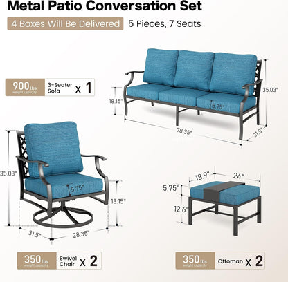 5-Piece Metal Outdoor Conversation Set, 7 Seats7