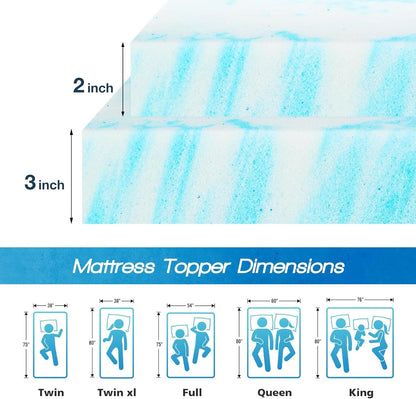 Memory Foam Mattress Topper, Full Size, 3 Inch Cooling Pad | Cooling Gel Infused, Ventilated, Breathable Toppers Pad, RV, Camper, Sofa Bed Use, Blue2