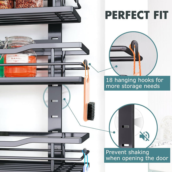 over the Door Pantry Organizer，9-Tier over the Door Organizer with Adjustable Basket，Metal Hanging Pantry Organizers and Storage for Kitchen, Back of Door Seasoning Rack (Black)6