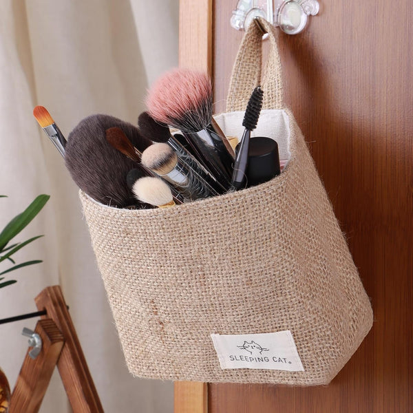 Small Cotton and Linen Hanging Storage Basket for Desktop, Ideal for Organizing Keys and Miscellaneous Items.4