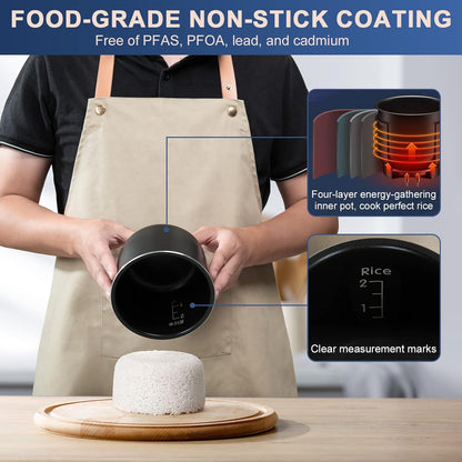 Mini Rice Cooker, 2-Cup Uncooked, Nonstick, Keep Warm, BPA Free, Blue | Portable 1.2L Nonstick Small Rice Cooker for Travel, Dorm, Single Serve, One-Touch Operation, Removable Pot, Auto Keep Warm5
