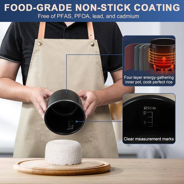 Mini Rice Cooker, 2-Cup Uncooked, Nonstick, Keep Warm, BPA Free, Blue | Portable 1.2L Nonstick Small Rice Cooker for Travel, Dorm, Single Serve, One-Touch Operation, Removable Pot, Auto Keep Warm5