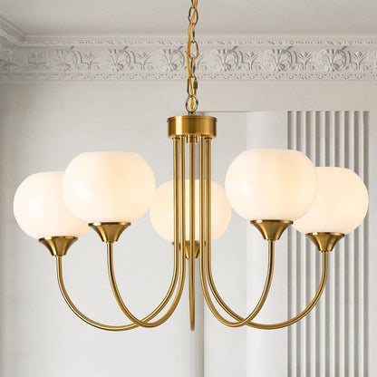 Modern Globe Chandelier 5 Light Mid Century White Milk Glass Vintage Sputnik Hanging Chandeliers Gold Pendant Light Fixtures for Dining Room Kitchen Living Room Bedroom1