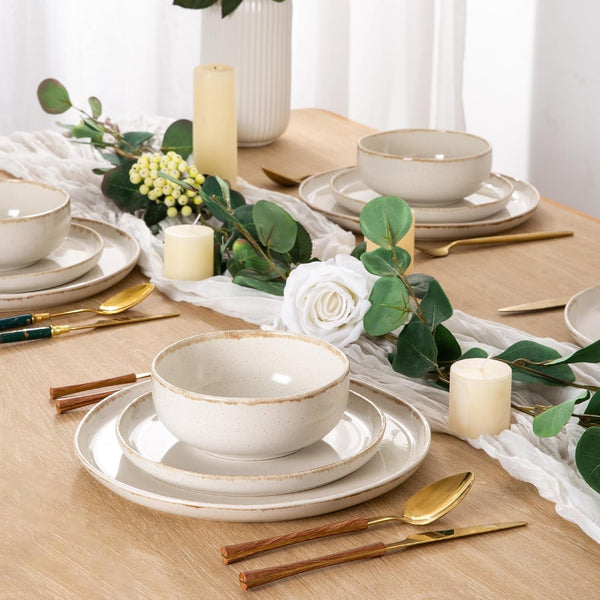 Stoneware Dinnerware Sets for 4,12Pcs Ceramic Plates and Bowls Sets6
