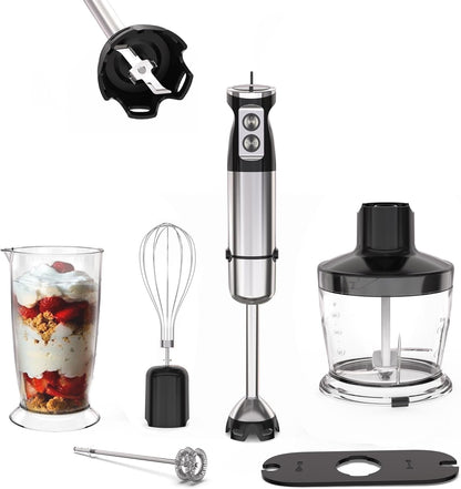 Immersion Blender Handheld, 5 in 1 Hand Mixer Electric Handheld for Kitchen, Corded Stick Hand Emulsion Blender with Chopper Beaker Whisk and Milk Frother for Baby Food, Smoothie, Puree, Soup, Sauces1