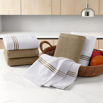 Dual Design Kitchen Towels and Dishcloths Set, 8 Pack, Khaki8