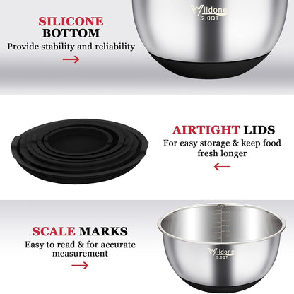 Mixing Bowls with Airtight Lids, Stainless Steel Mixing Bowls Set6