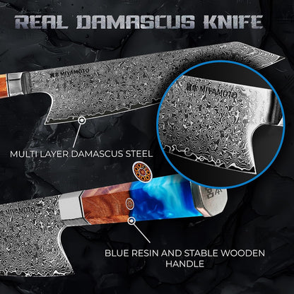 8-Inch Japanese Damascus Chef Knife, 67-Layer Steel, Ultra-Sharp High Carbon Blade with Resin Handle for Precision Chopping and Carving2
