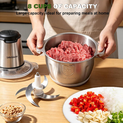 Electric Food Chopper, 350W Food Processor with 8-Cup Bowl | Stainless Steel Meat Grinder with 4 Sharp Blades, 2 Speeds Mincer for Vegetables, Nuts, Homemade Puree Recipes, Zero BPA4