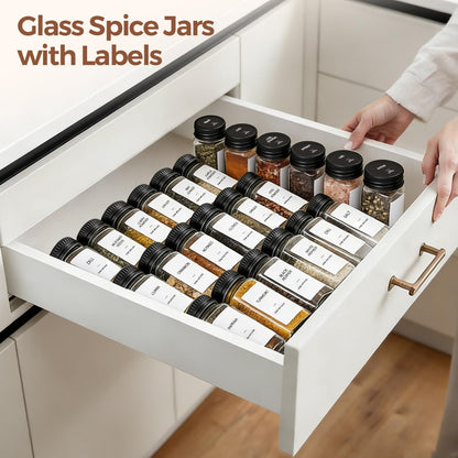 Glass Spice Jars with with Labels 4 Oz 24 Pack Small Square Bulk Set8