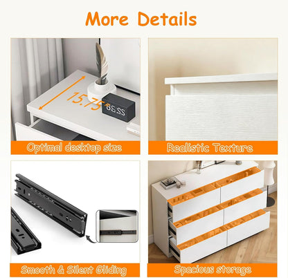 6 Drawer Dresser, Modern Wood Storage Cabinet with Hidden Handles6