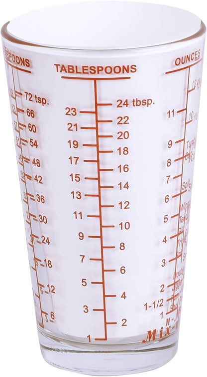 Mix N Measure Glass, Multi-Purpose Liquid and Dry Measuring Cup, 6 Units of Measurement, Heavy Glass, Red2