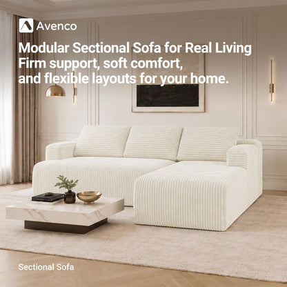 Modular Sectional Sofa, Boneless Couches for Living Room with Individually Wrapped Coil Support, No Assembly Required, Corduroy Fabric (Cream, 93" L-Shape Left Chaise)3