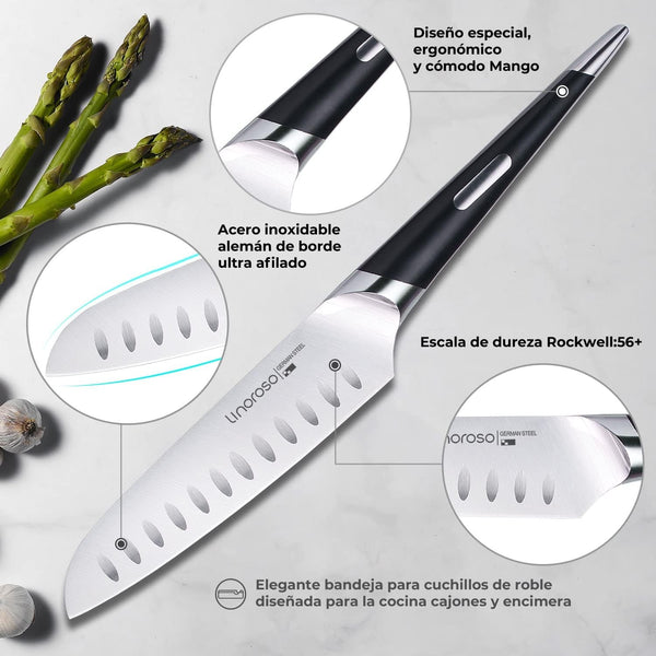 Santoku Knife - Ultra Sharp German High-Carbon Stainless Steel, 6 Inch - Mako Series with Exquisite In-Drawer Knife Block3