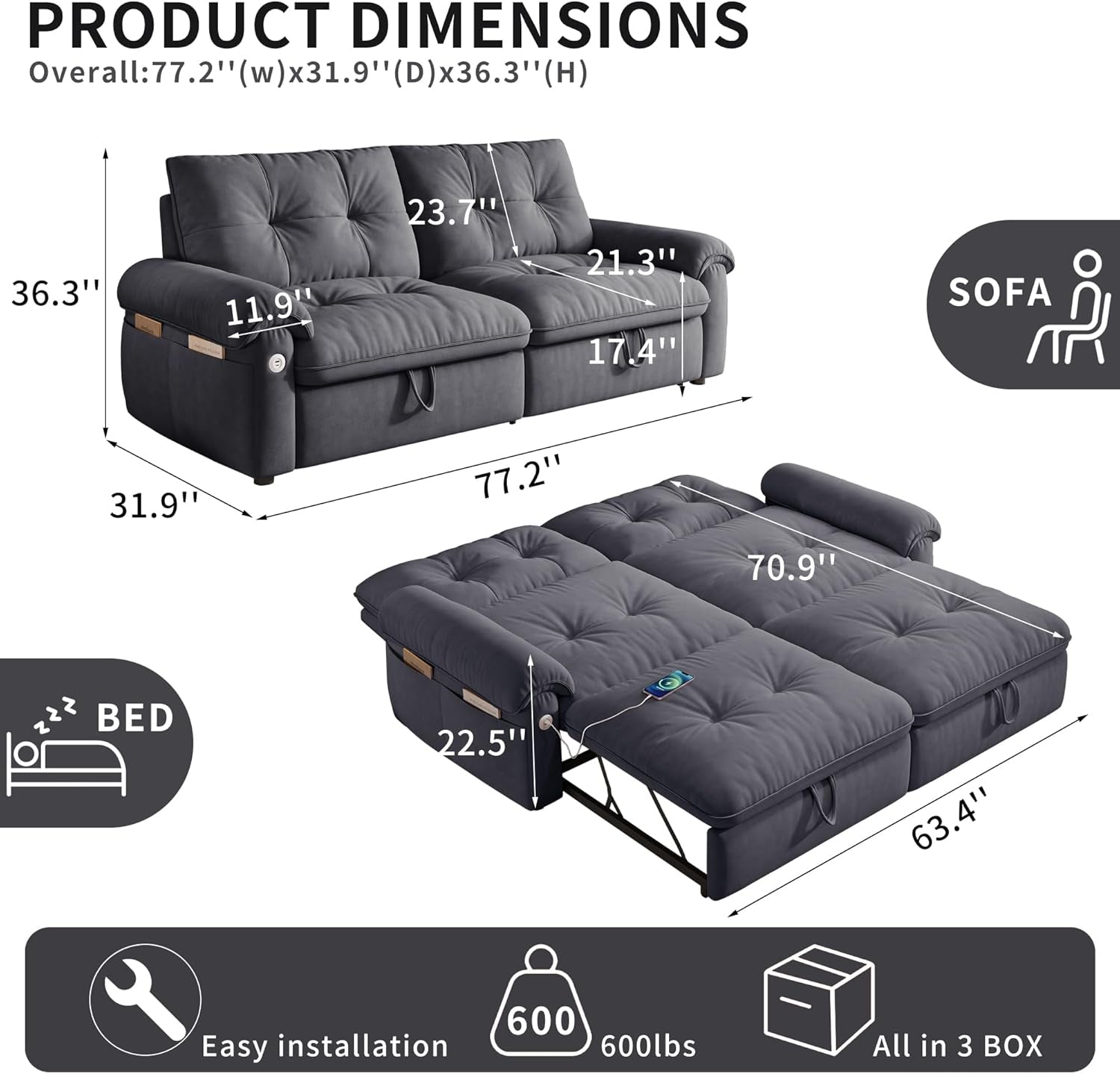 77-queen-size-sofa-bed-loveseat-sleeper-sofa-with-pull-out-bed-pockets-and-usb-modern-2-seater-convertible-small-couch-for-living-room-bedroom-apartment-gray