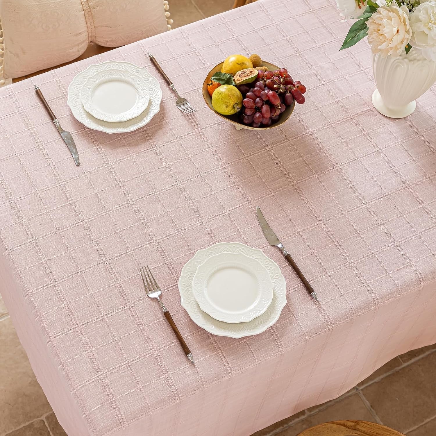 light-pink-embroidered-grid-tablecloth-wrinkle-resistant-60x104