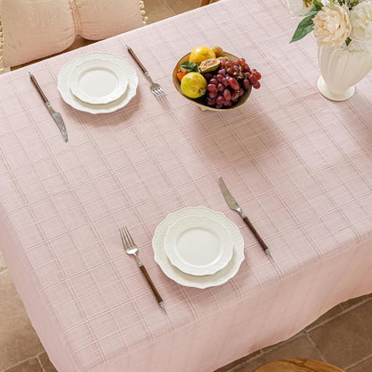 Light Pink Embroidered Grid Tablecloth,Wrinkle Resistant,60"X104"3