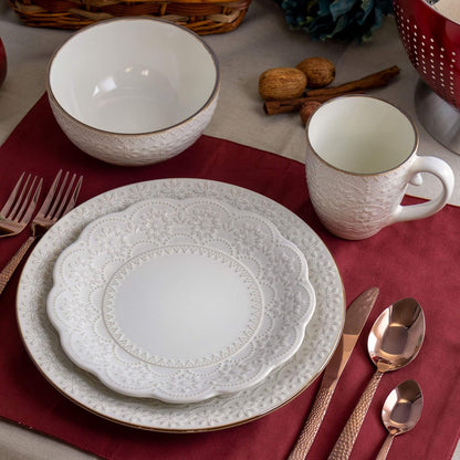 Embossed Scalloped Stoneware Dinnerware Dish Set, 16 Piece, Ivory13