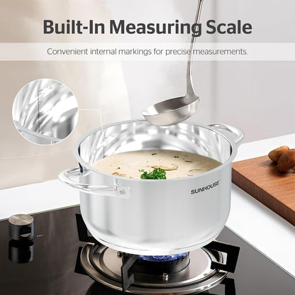 : Stainless Steel Stock Pot - 7 Quart - Tempered Glass Lid, 3-Ply Bottom, Soup-Pasta-Food, Boil-Simmer, All Cooktops, Dishwasher & Oven Safe | Impact-Bonded Base Big Stainless Steel Pots for Canning, Boiling, Spaghetti - Oven Safe & Induction Compatible7