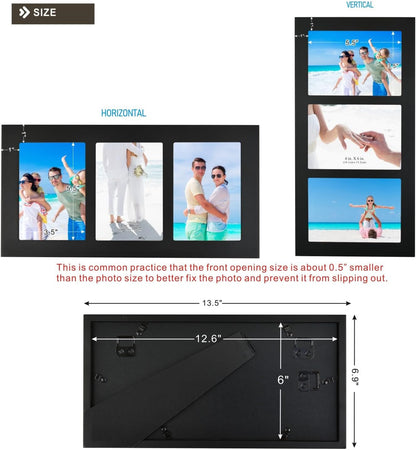 Collage Picture Frame Black Wood 4X6 3-Opening 1 Pack4