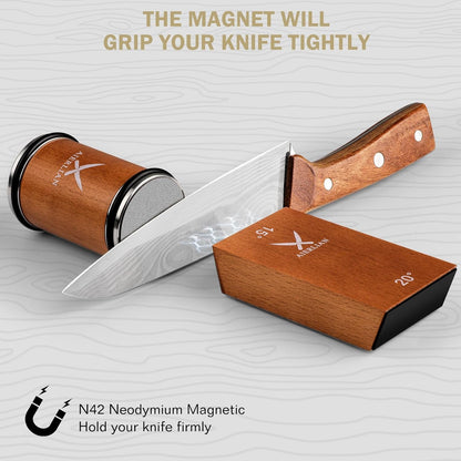 Knife Sharpener Tool, Rolling Knife Sharpener Kit, Knife Sharpening with Diamonds and Ceramic for Steel of Any Hardness, Kitchen Knife Sharpener with 15 & 20 Degree Magnetic Angle(Brown)5