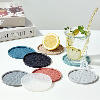 Silicone Drink Coasters Set of 4, Coaster for Desk | Prevents Condensation&Spills, Non-Slip, Reusable&Easy Clean, Diamond Pattern, Stylish Office&Home Decor, Gift Idea, Black2