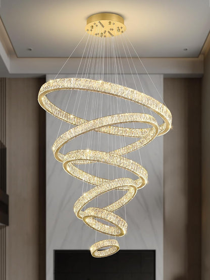 Extra Large Ring Chandelier Modern LED Gold 6 Ring Chandelier for High Ceiling Long Stair Crystal Chandeliers D8+15.7"+23.6"+31.5"+39.4"+47.5"5