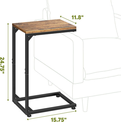 C Shaped End Table, TV Tray for Couch, Small Side Table with Metal Frame, for Living Room Bedroom, Rustic Brown3