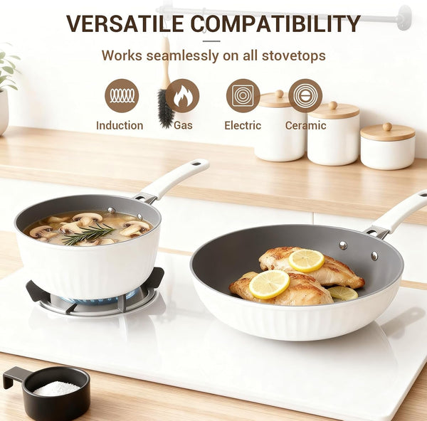 15-Piece Ribbed Ceramic Cookware Set, Pots and Pans Set Non Stick, Induction Ready, Healthy Non Toxic Kitchen Cooking Set Pfas/Pfoa/Ptfe-Free, Silicone-Wrapped Stay-Cool Handle5
