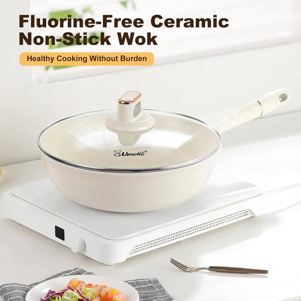 11 INCH Nonstick Wok Pan with Glass Lid, Deep Ceramic Coated Skillet | Induction Gas Electric Stove Compatible, Stay Cool Handle, Dishwasher Safe Cooking Fry Pan for Stir Fry Steak Eggs3