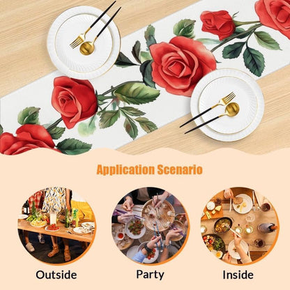 Table Runner 72 Inch Long,Red Roses Patterns Spring Table Runner Kitchen Dining Table Decoration for Home Office Party Decor 13X72 Inch6