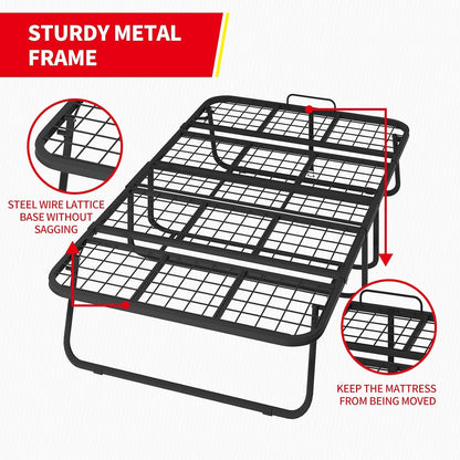 Folding Bed with 4 Inches Mattress, Portable Rollaway Guest Beds for Adults with Metal Frame & Swivel Wheels, Twin Size Foldable Bed Fold Away Beds Space Saving7