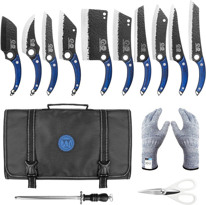 Portable Kitchen Knife Set with Bag,Tools,Slicing Chef'S Knives | High-Carbon Steel Forged Blades,Cleaver Slicing Cooking Boning Bread Vegetable Knives,Full Tang Design,Wood Handle1