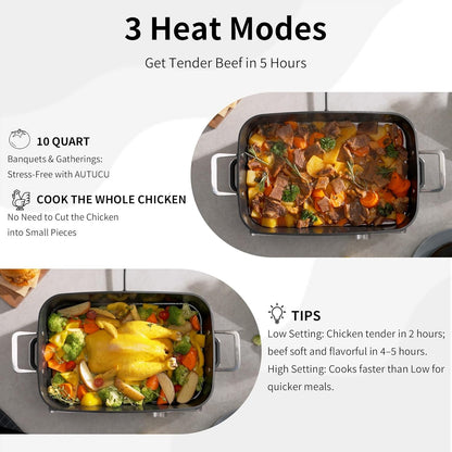 Slow Cooker 10-Quart - Pfoa-Free Ceramic Coating, Oven Safe to 450°F | Keep Warm Function for Large Family Gatherings (Includes Silicone Spoon)6