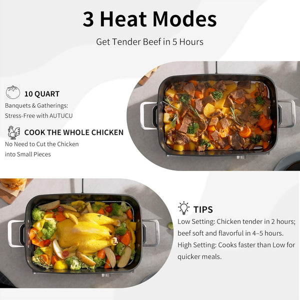 Slow Cooker 10-Quart - Pfoa-Free Ceramic Coating, Oven Safe to 450°F | Keep Warm Function for Large Family Gatherings (Includes Silicone Spoon)6