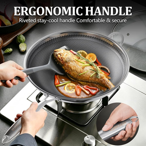 Wok Pan, 11 Inch Hybrid Woks & Stir-Fry Pans Nonstick, Non Toxic 5-Ply Stainless Steel Wok Pan with Lid, Laser Etched Surface, Works on All Stoves, Dishwasher & Induction Safe, PFOA Free5