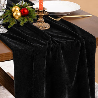 Black Velvet Table Runner Cloth Fall Luxurious Wedding Party Decor1