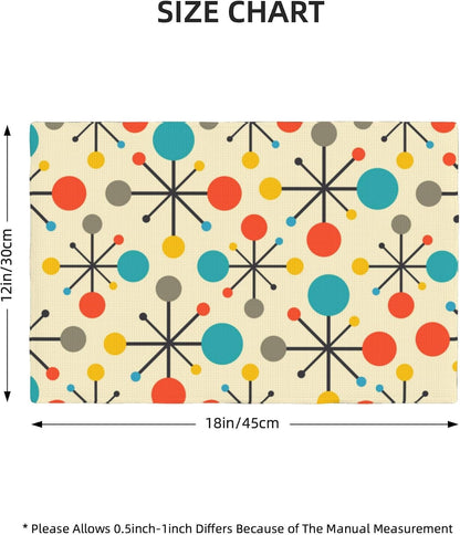 Mid Century Fifties Modern Atomic Retro Placemats Set of 6 Yellow Kitchen Table Mats for Dining Farmhouse Holiday Home Decor Linen Washable Place Mats, 12X18Inch2