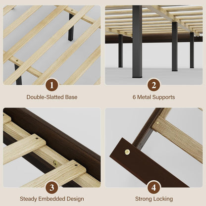 Queen Size Bed Frame with Headboard, Wood Platform Bed7