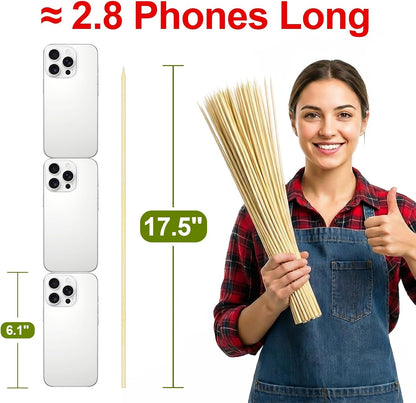 Bamboo Smores Sticks (50 Pcs), 17.5" Marshmallow Roasting Sticks for Fire Pit, 5Mm Heavy Duty Wooden Skewers for Smore Hot Dog Barbecue Thick Sticks for Campfire Grilling Camping Bonfire2