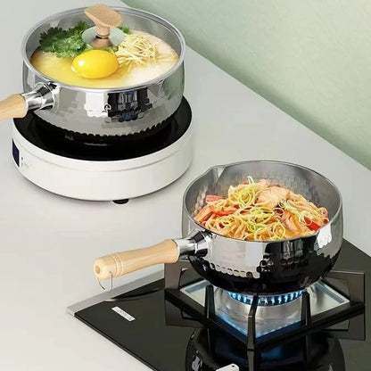 Thickened 304 Stainless Steel Pot, Solid Wood anti Scald Handle with Hook, Multifunctional Sauce Pot with Inverted Mouth, Milk Pot, Cooking Pot (1.7 Quarts)7