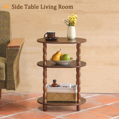 Side Table, 3-Tier Small End Table, Modern Oval Night Stand Accent Table for Living Room, Bedroom, Rustic Brown7