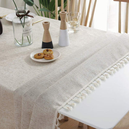 Cotton Linen Tablecloths Fabric Tassel Tablecloth Dust-Proof Table Cover for Kitchen Dinning Tabletop Home Decoration (Rectangle/Oblong, 55 X 79Inch)4