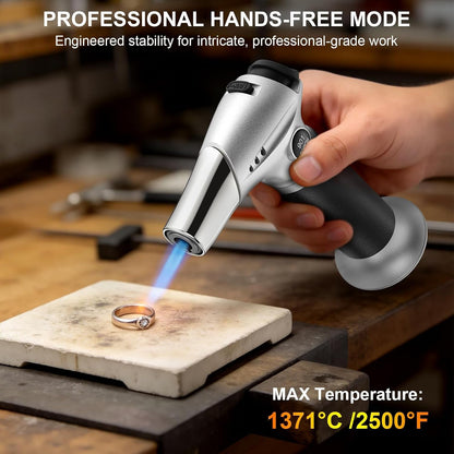 Kitchen Butane Torch with Safety Lock for Baking, Crafts & Steak | 2500°F Adjustable Continuous Flame, One-Button Piezo Ignition, Ergonomic Comfort Grip, 3 Refill Adapters(Butane Not Included)5