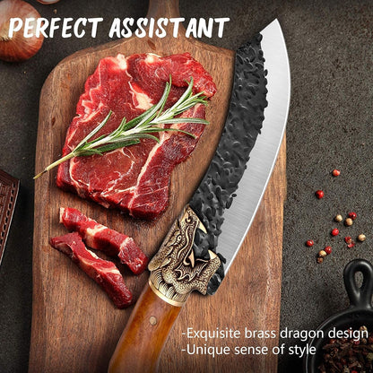Butcher Knife Forged in Fire Knives Outdoor Camping Knife Curved Boning Knife with Sheath Filet Knife for Fishing Carbon Steel Meat Cleaver Knife for Kitchen BBQ Gift Collection8