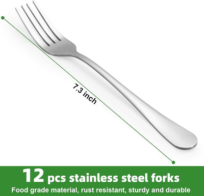 12 Piece Dinner Forks Set, Food-Grade Stainless Steel Forks Silverware, Cutlery Fork, Salad Fork, Metal Forks for Home, Kitchen or Restaurant, Mirror Polished, Dishwasher Safe - 7.3 Inch2